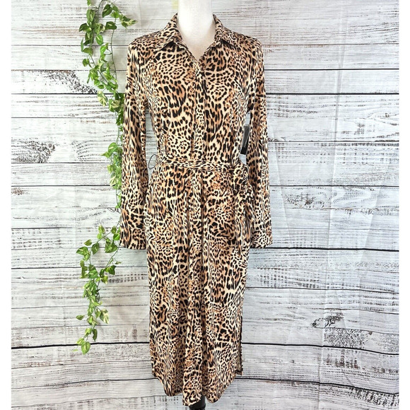 INC International Concepts Dress sz Small Black Brown Maisie Animal Slinky Knee - Picture 1 of 16